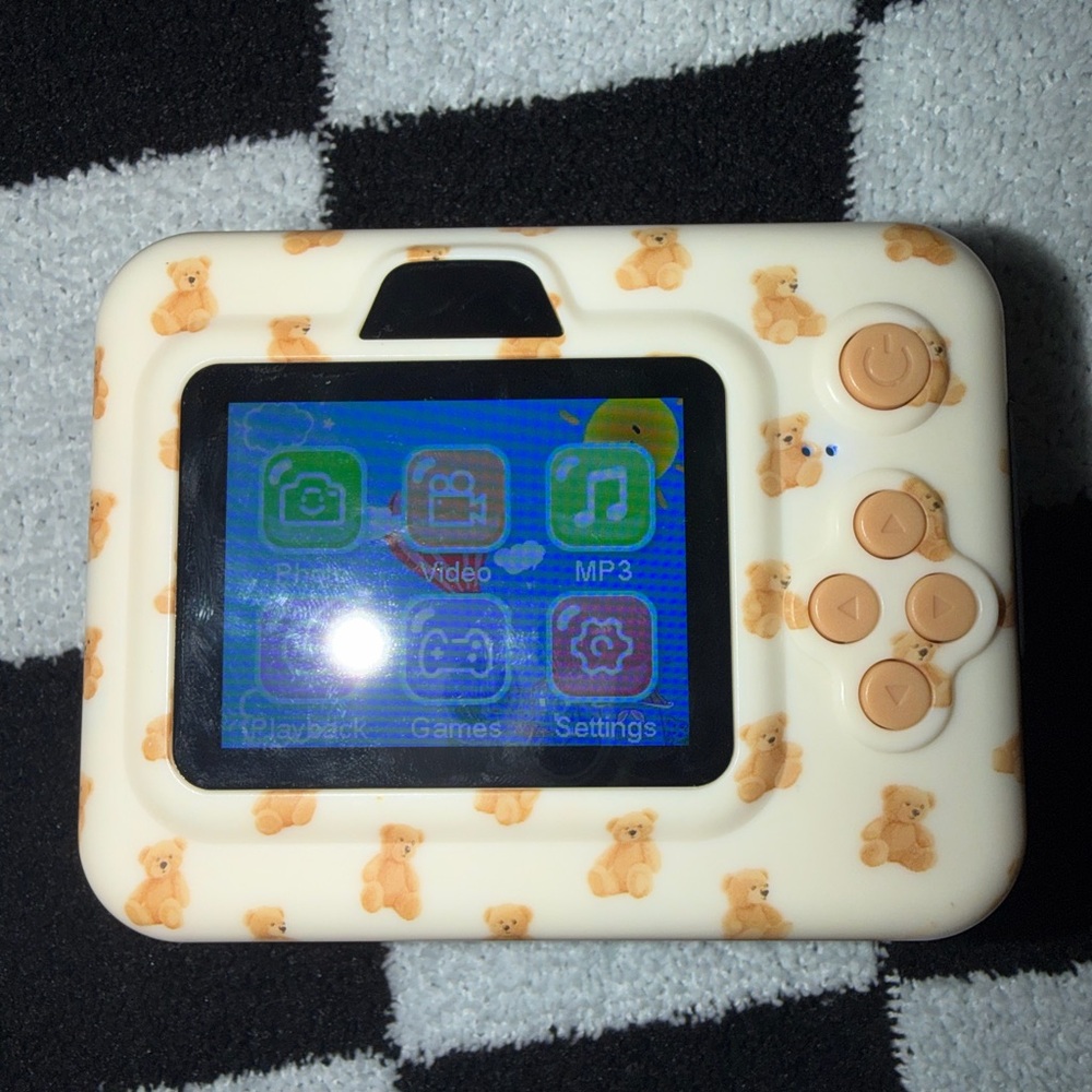 Kids Digital Camera in Cream with Peach Teddy Bear Print - Picture 2 of 4